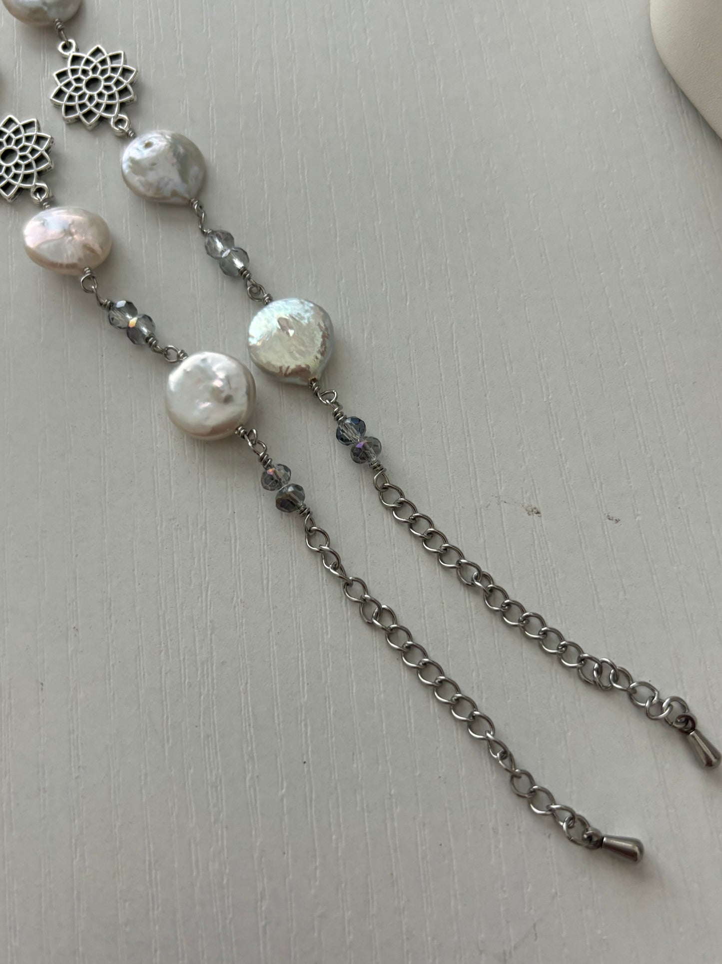 Flower Pearl Wire Silver Bracelet