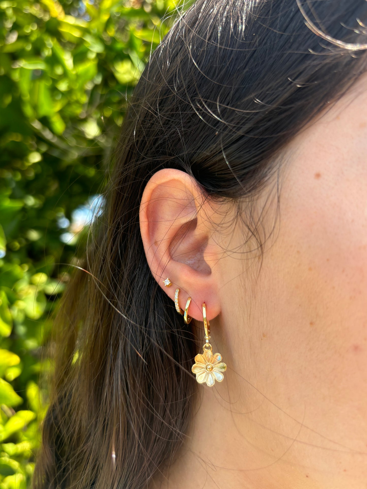 Flower Gold Huggie Earrings