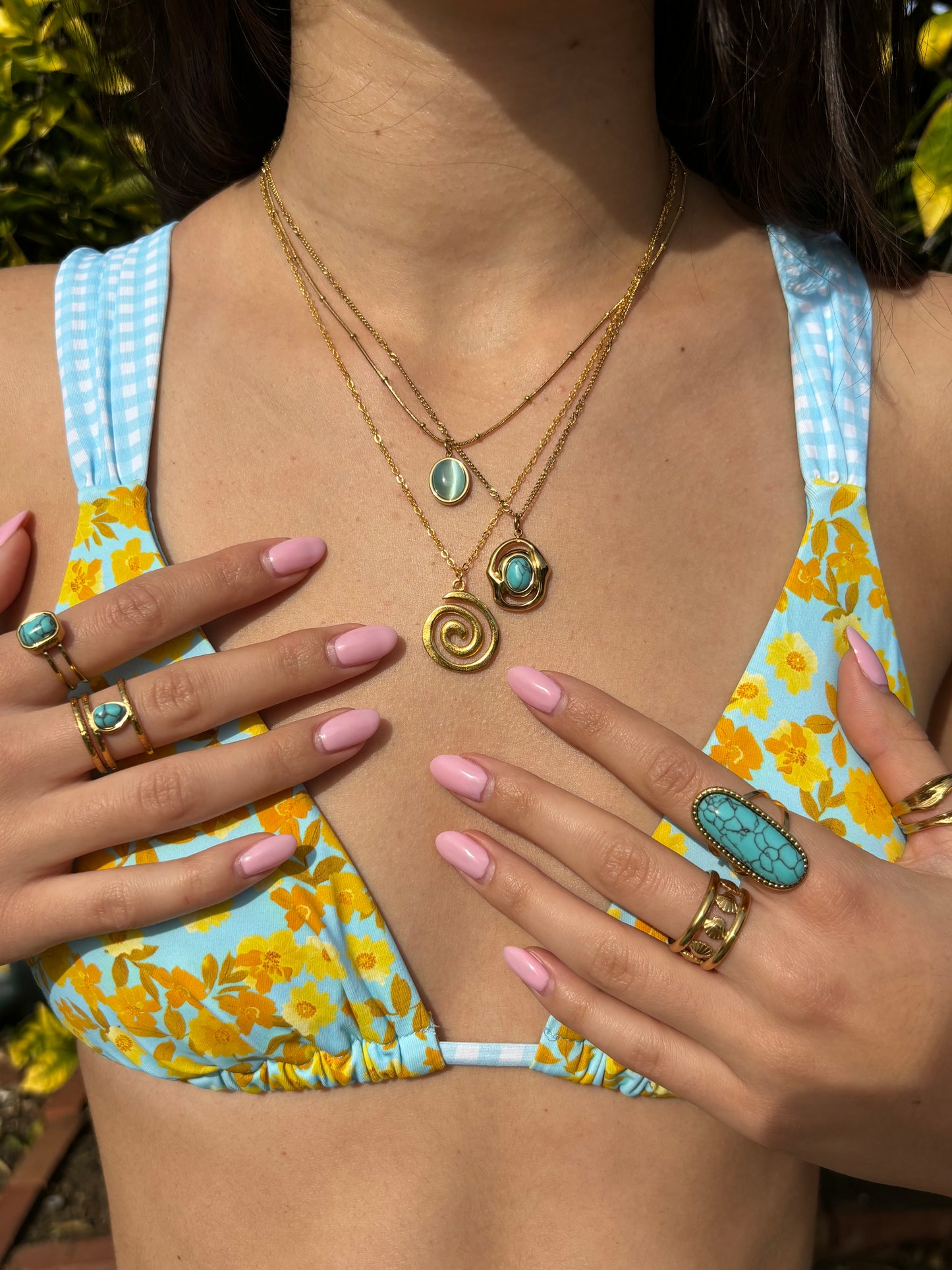 Turquoise Stone Gold Chain Necklace