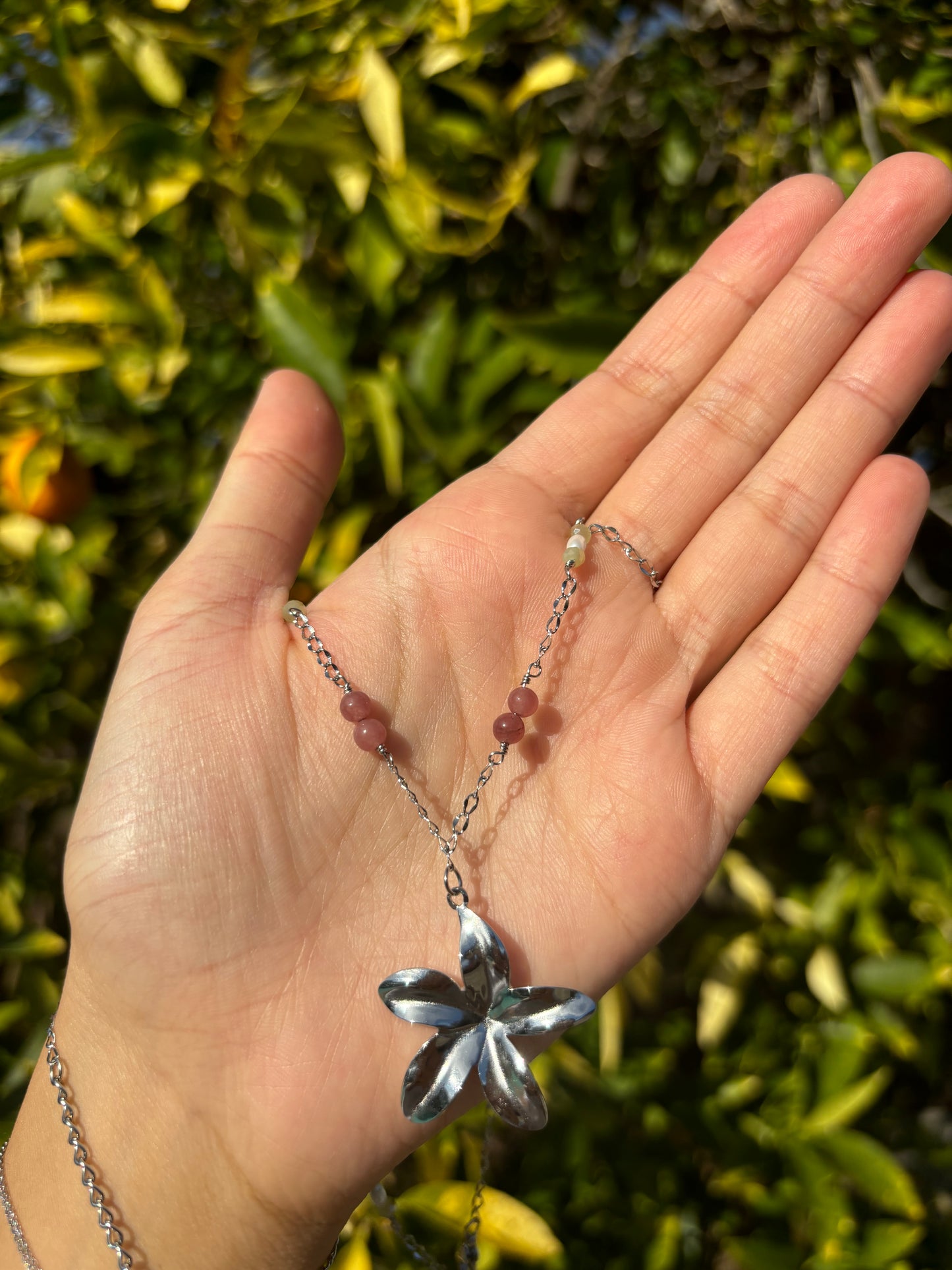 Flower Plum Silver Wire Chain Necklace