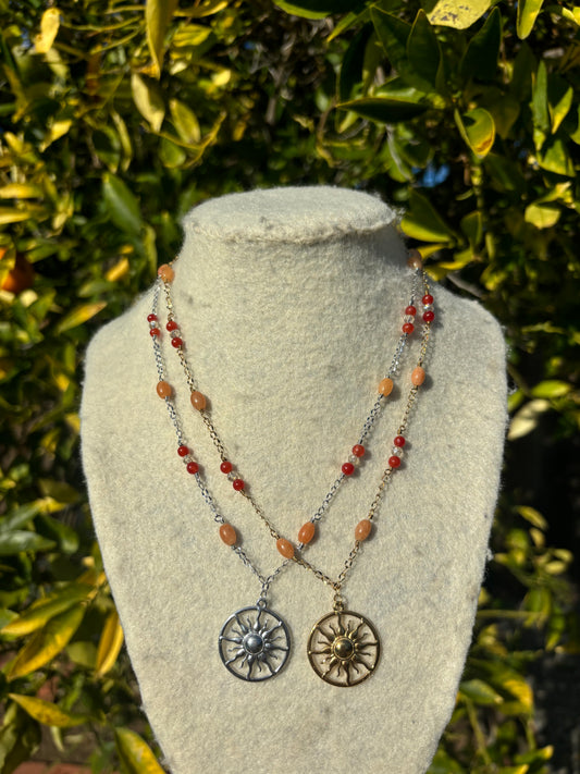 Sunburst Orange Wire Chain Necklaces
