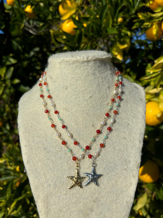 Spiral Starfish Bead Wire Necklaces