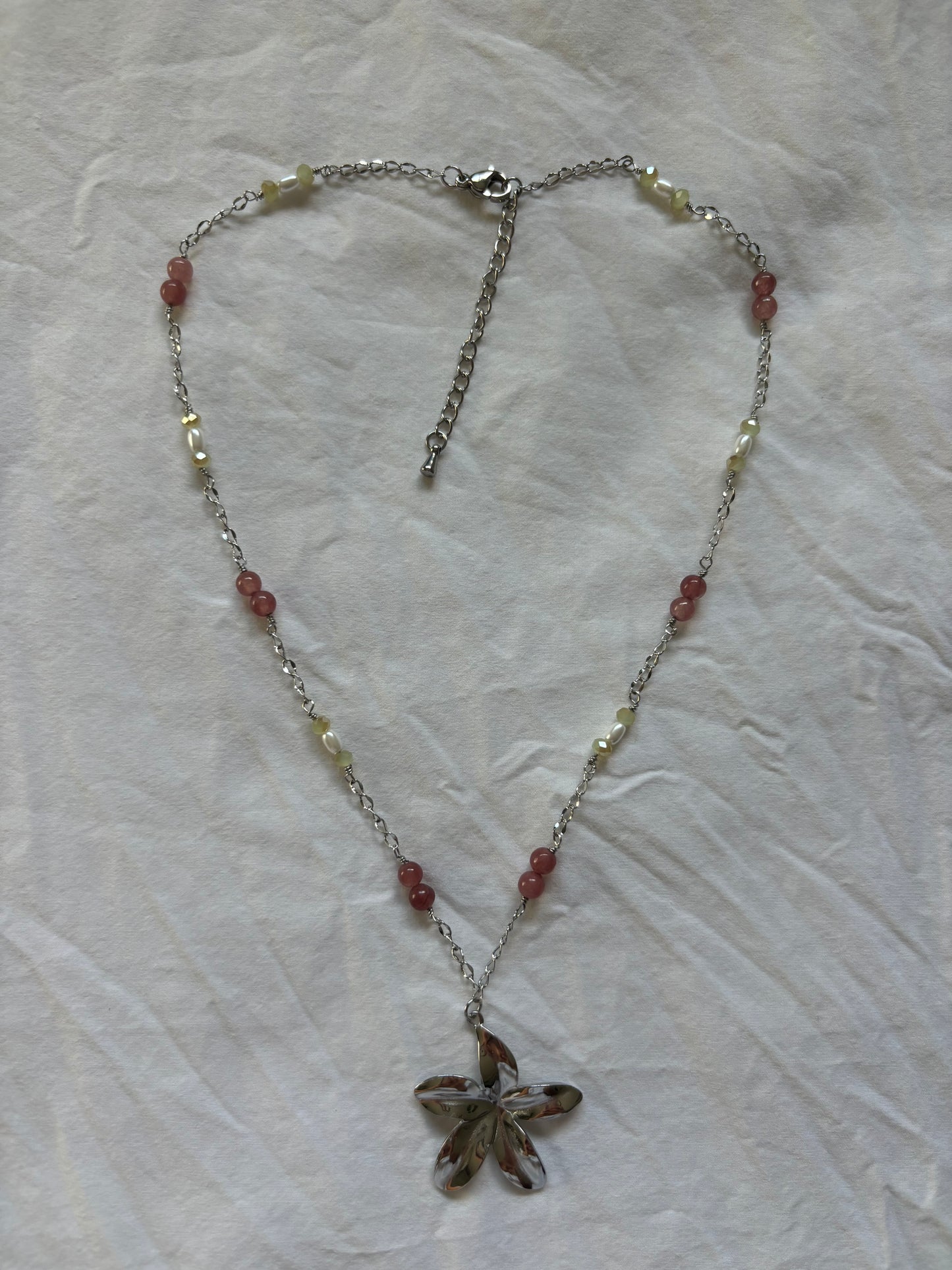Flower Plum Silver Wire Chain Necklace