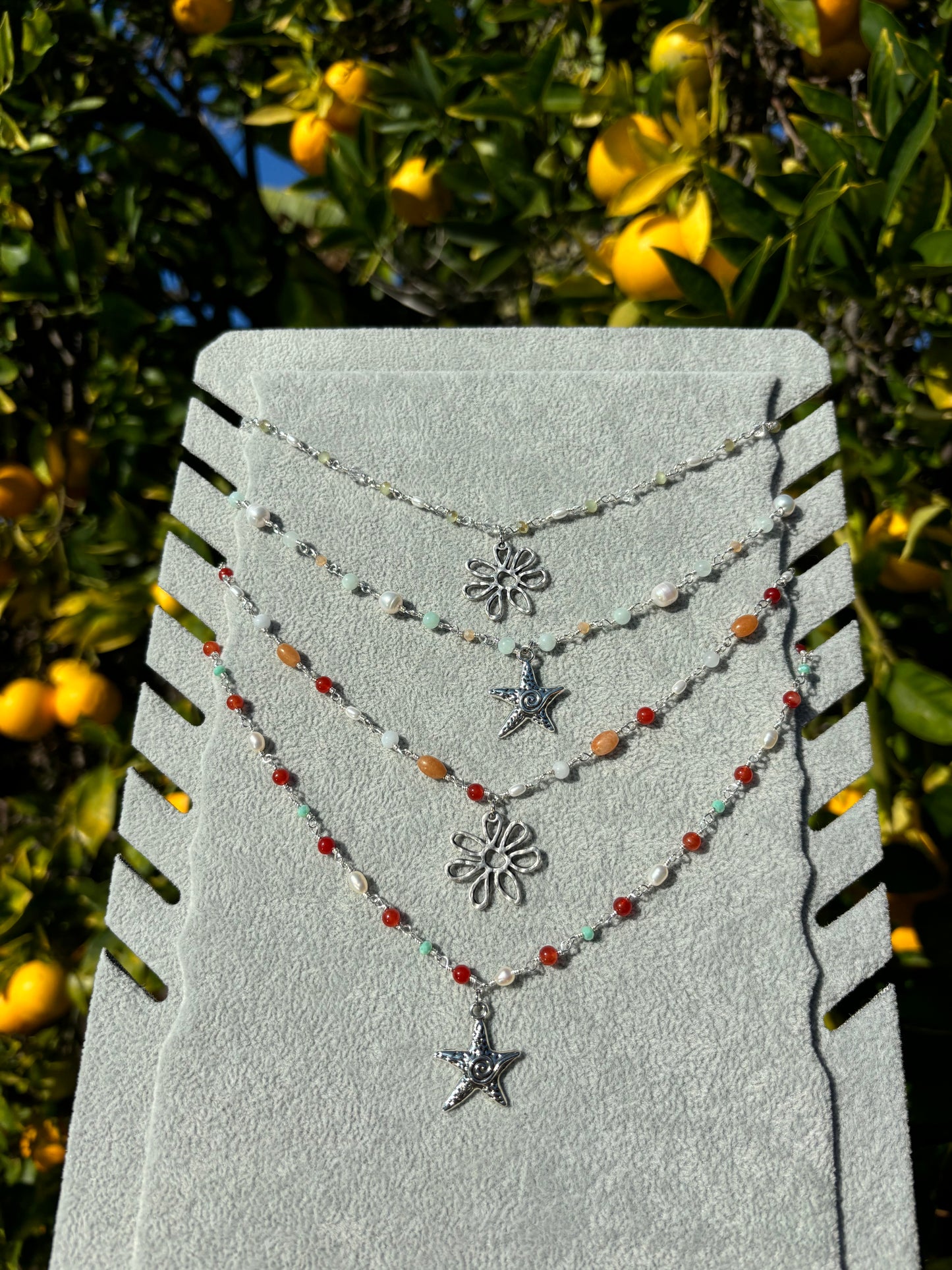 Spiral Starfish Silver Pearl Bead Wire Necklaces