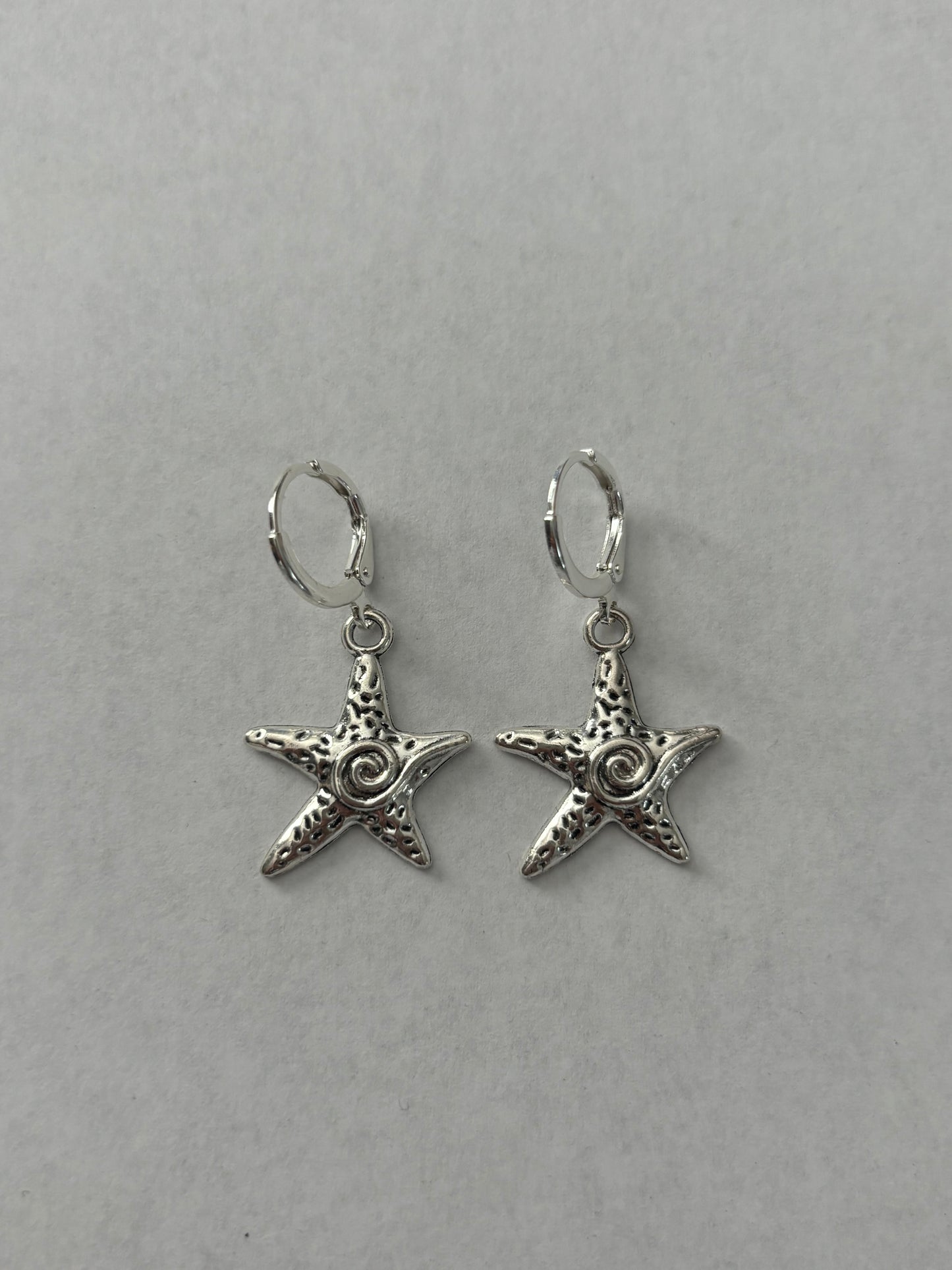 Starfish Spiral Silver Huggie Earrings