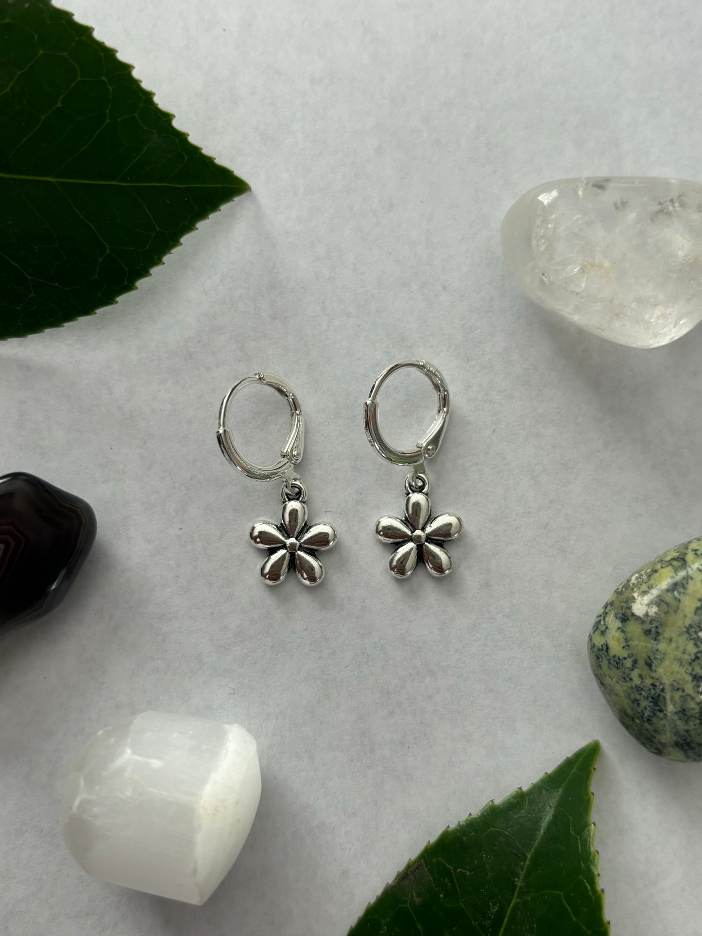 Flower Silver Huggie Earrings
