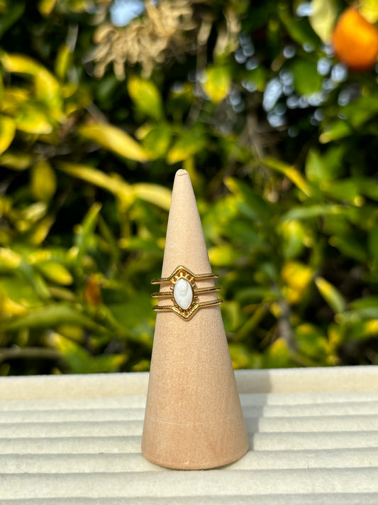 White Diamond Stacked Gold Ring