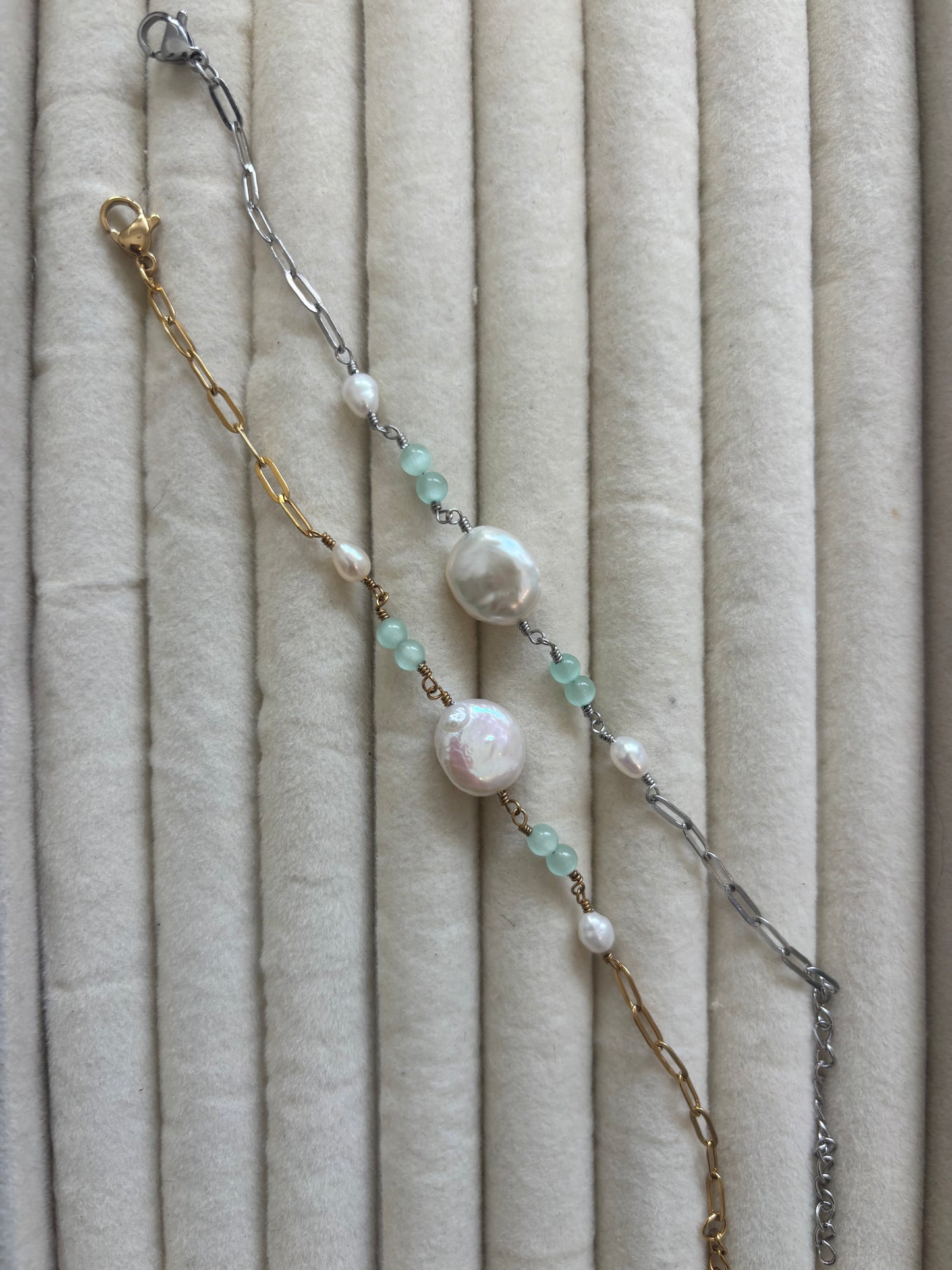 Aqua Pearl Wire Bracelets
