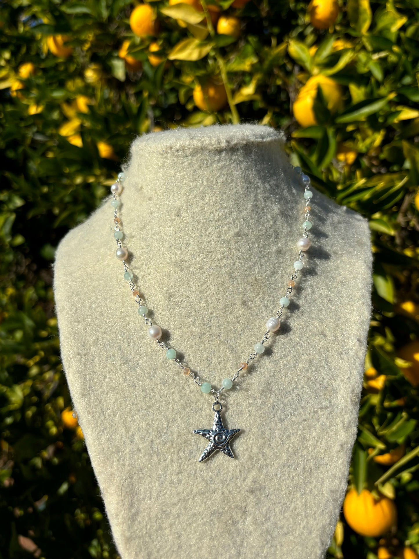 Spiral Starfish Silver Pearl Bead Wire Necklaces