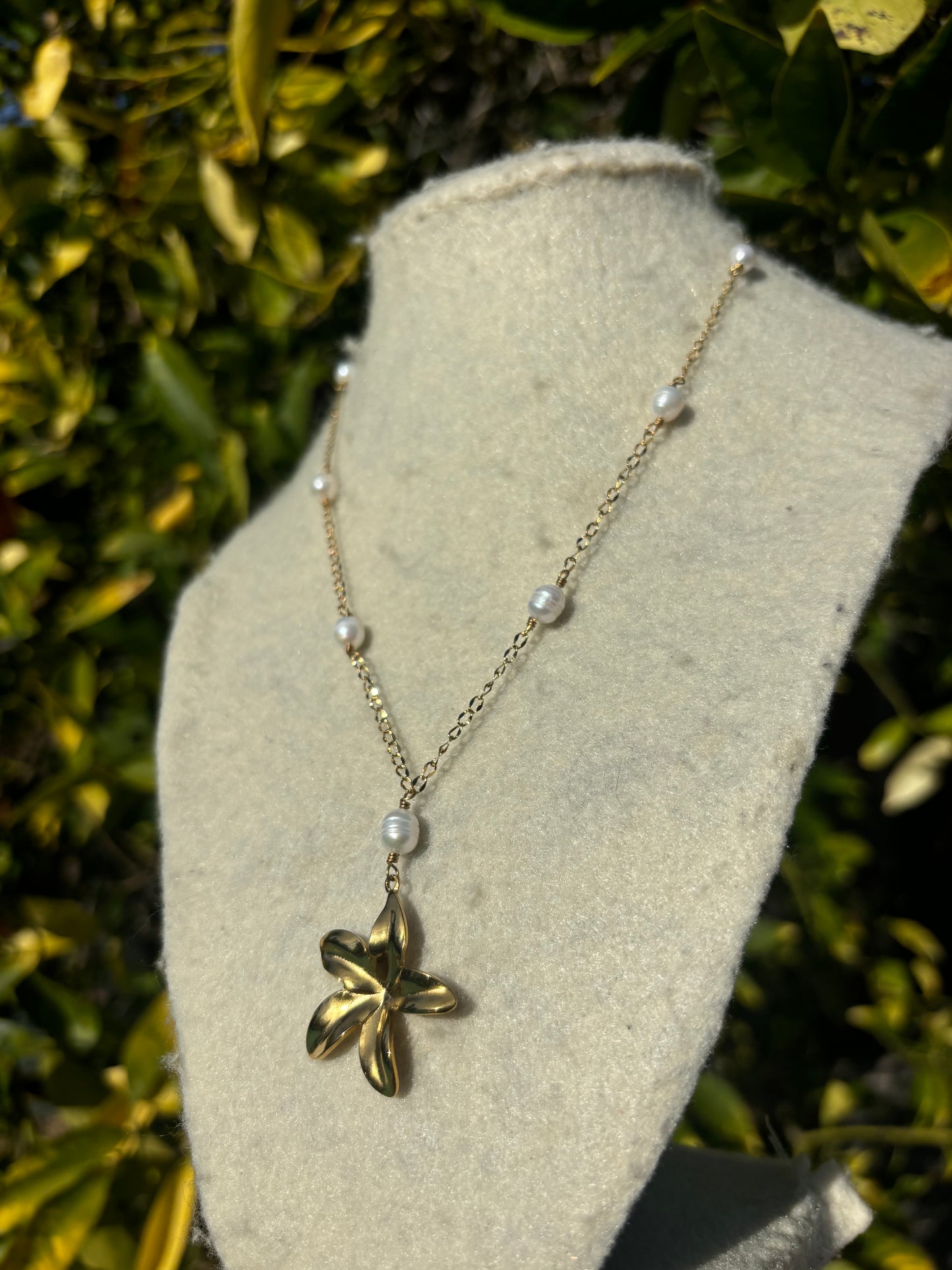 Flower Pearl Drop Gold Necklace