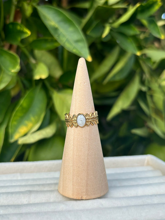White Flower Crown Gold Ring