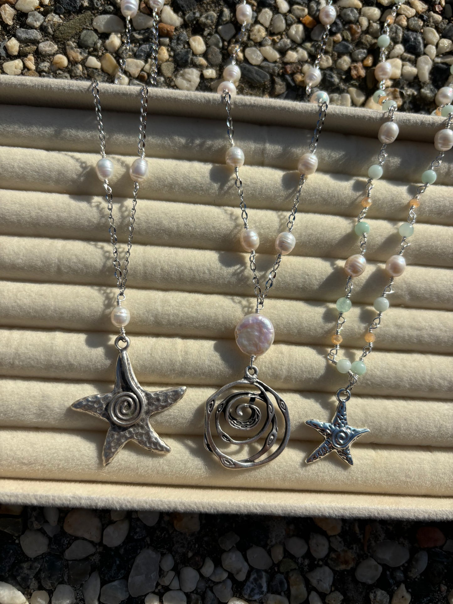 Spiral Pearl Drop Silver Necklace