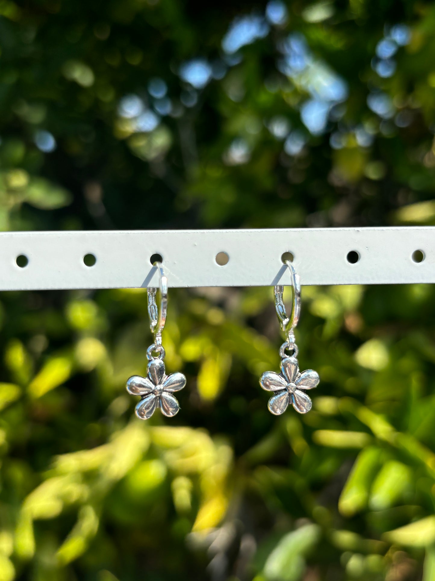 Flower Silver Huggie Earrings