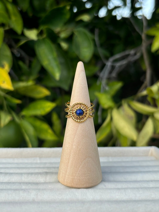 Navy Sunburst Gold Ring