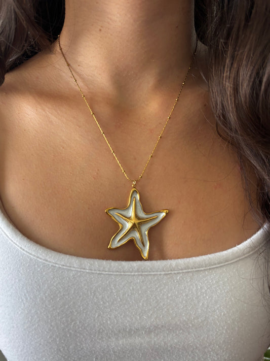 Chunky White Starfish Gold Chain Necklace
