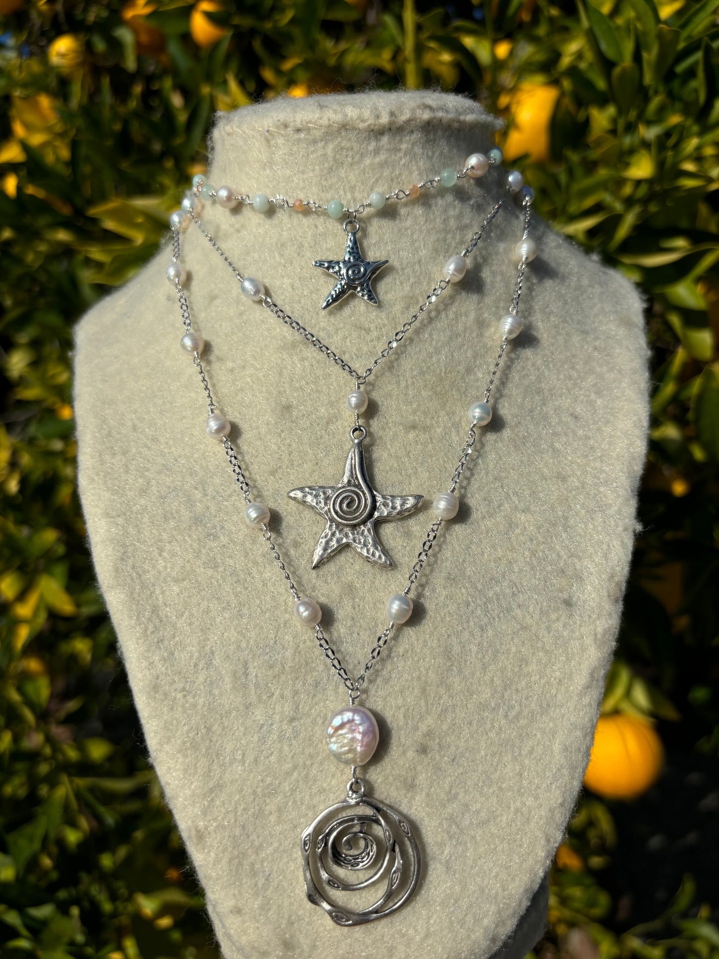 Spiral Pearl Drop Silver Necklace