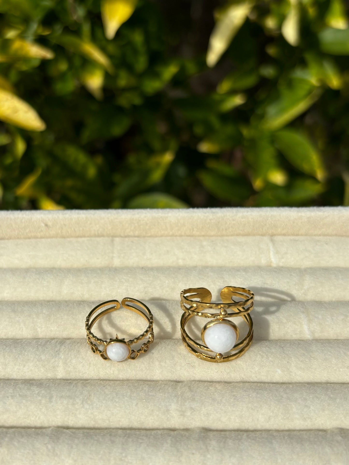 White Stacked Gold Rings