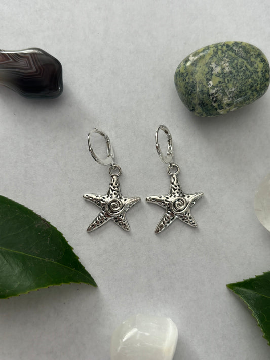 Starfish Spiral Silver Huggie Earrings