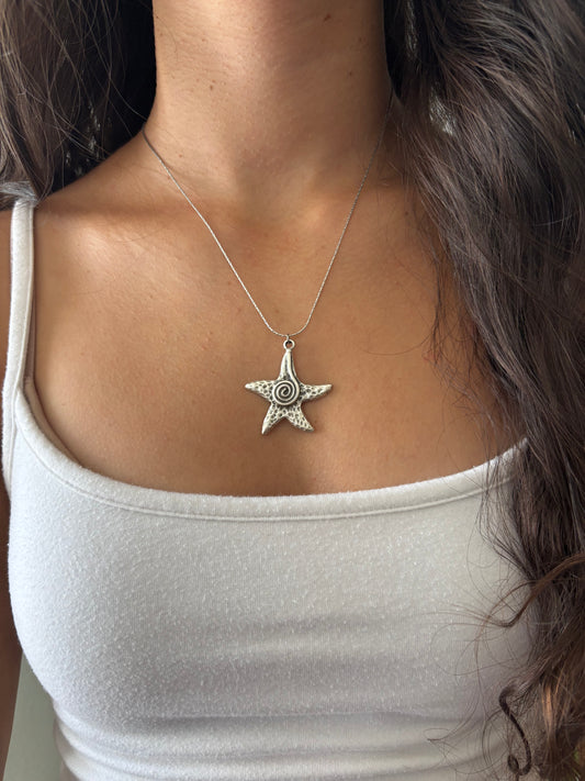 Spiral Starfish Silver Chain Necklace