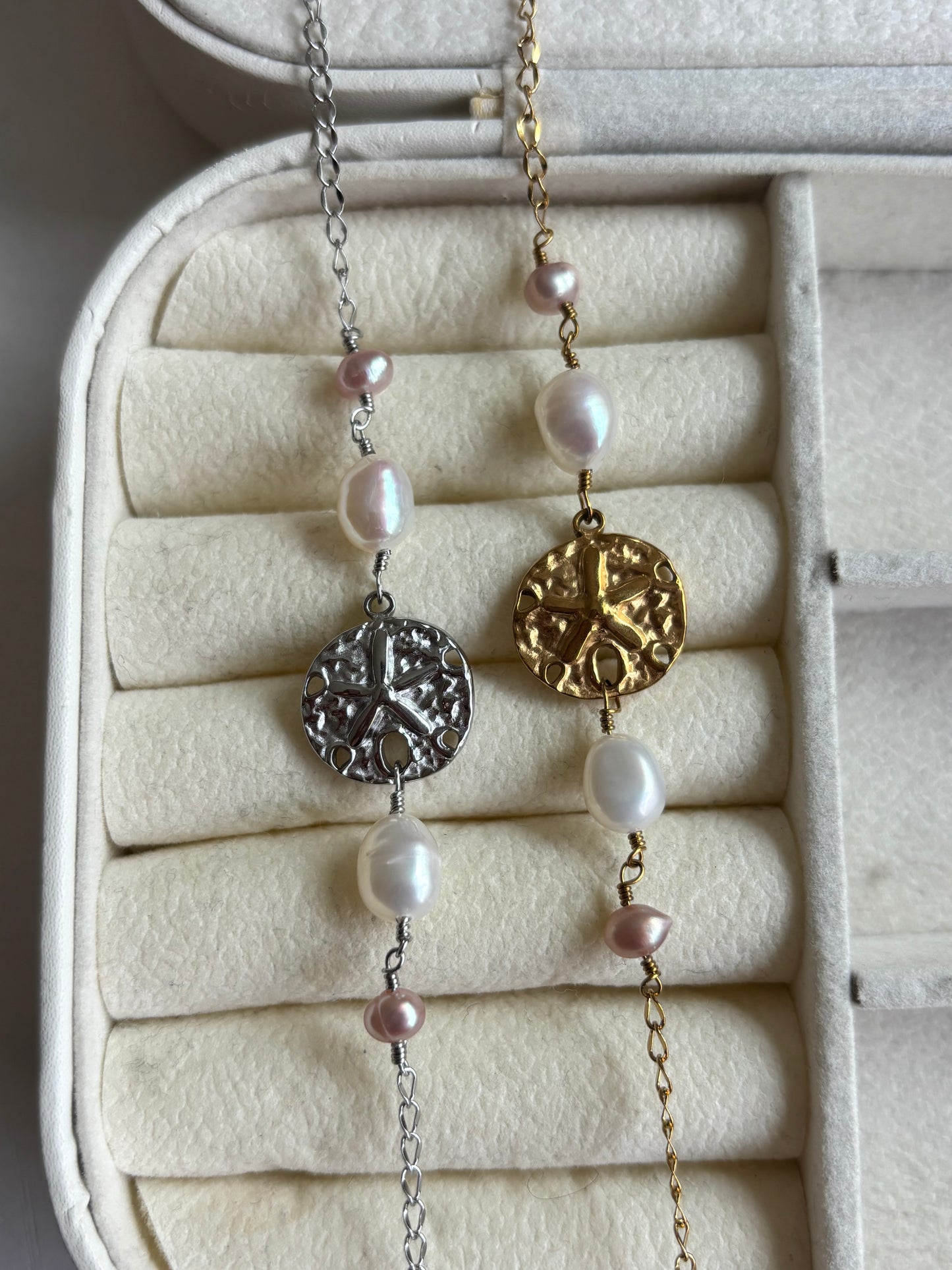 SandDollar Pink Pearl Wire Bracelets