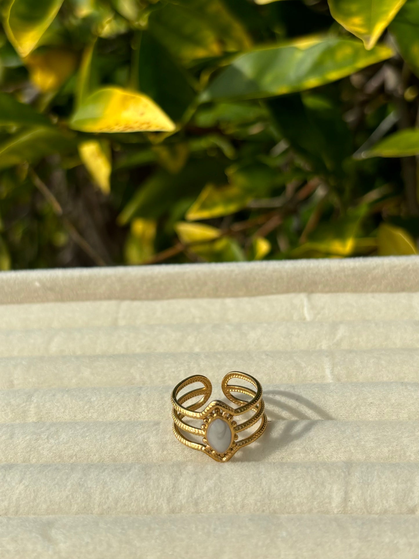 White Diamond Stacked Gold Ring