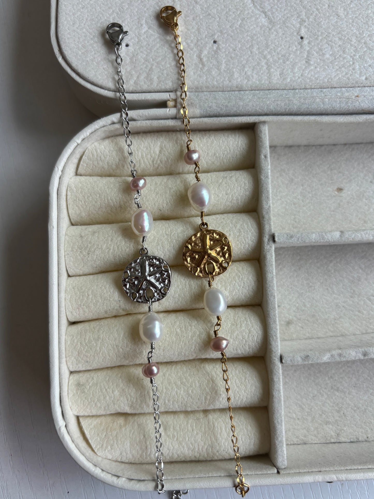SandDollar Pink Pearl Wire Bracelets