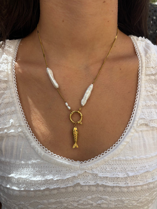Golden Fish Pearl Necklace