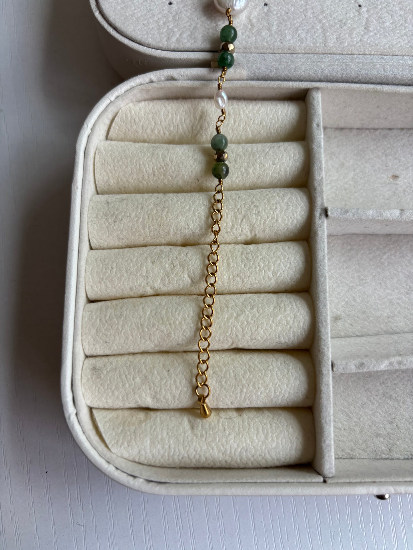 Oval Greens & Pearls Gold Wire Bracelet