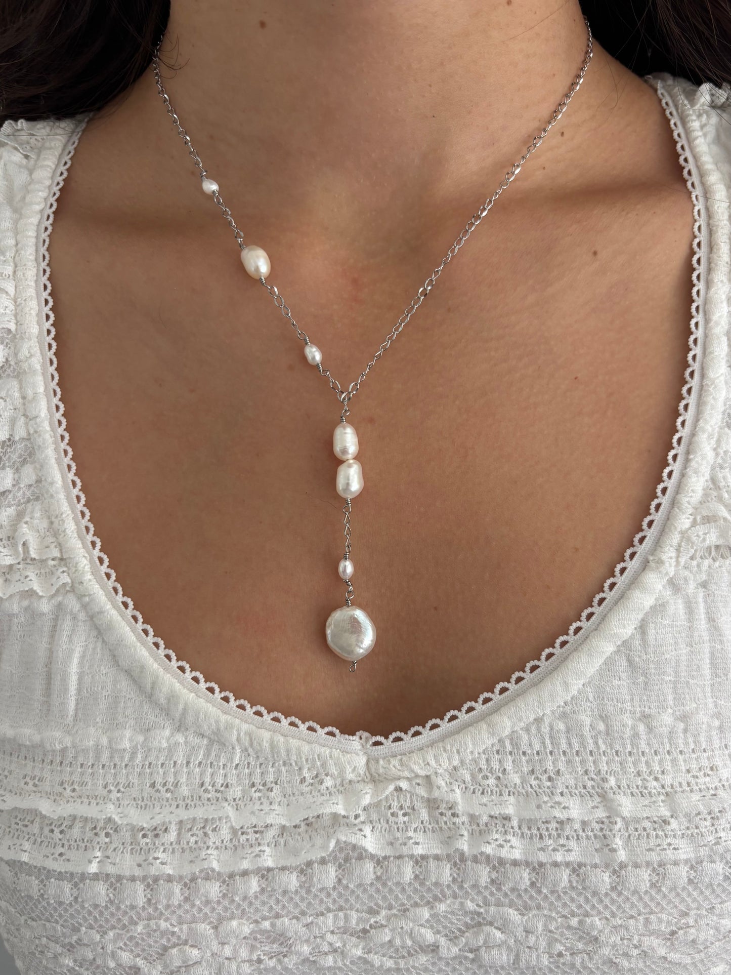 Pearl Drop Half Chain Necklaces