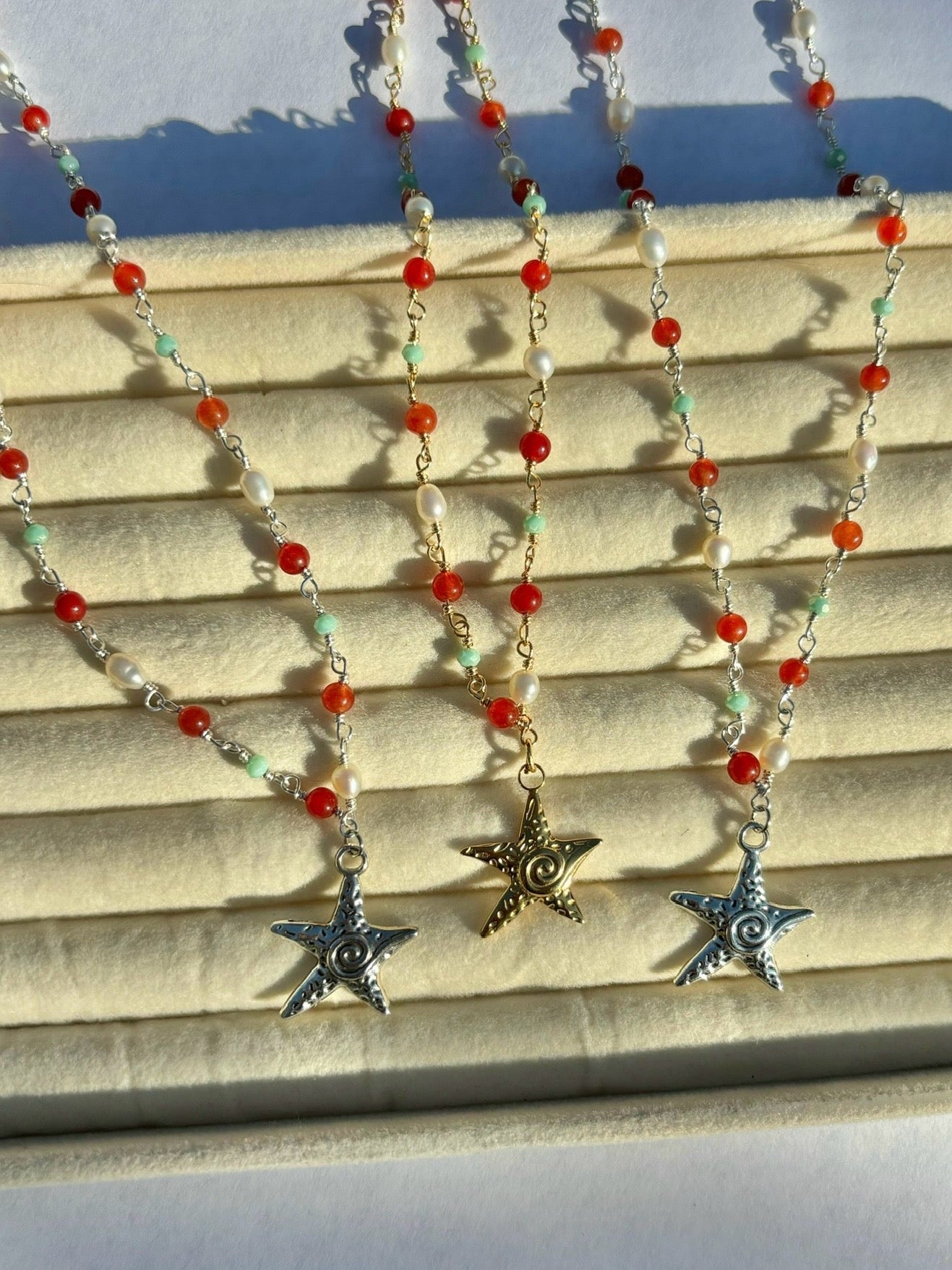 Spiral Starfish Bead Wire Necklaces