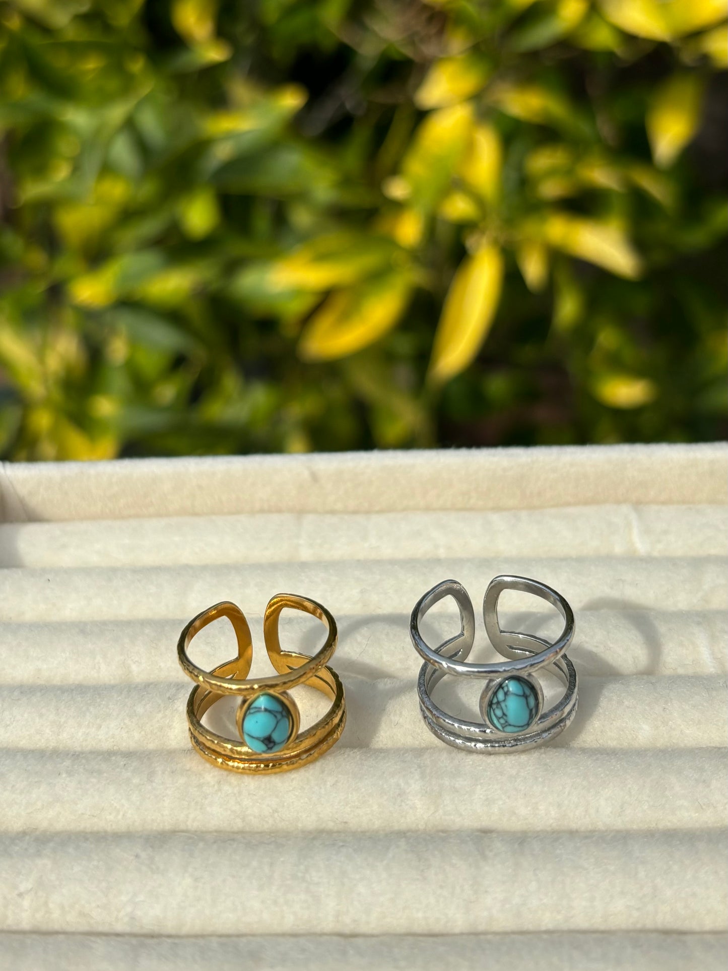 Stacked Blue Stone Adjustable Rings