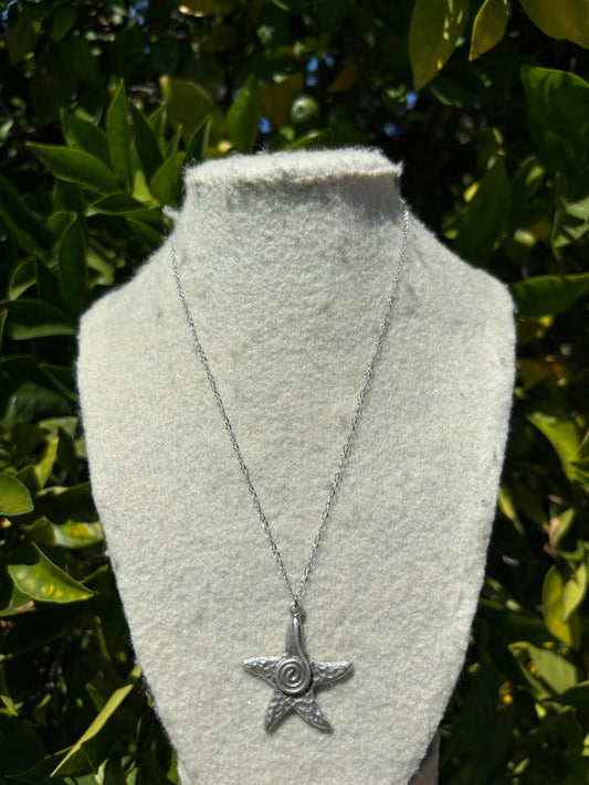 Spiral Starfish Silver Chain Necklace