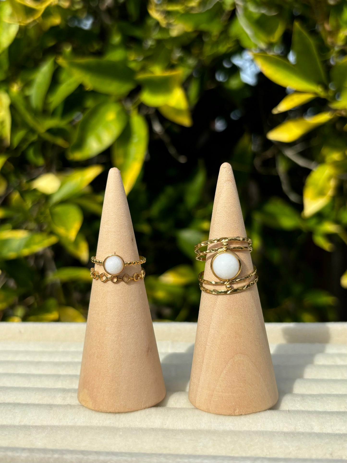 White Stacked Gold Rings