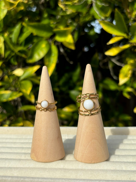 White Stacked Gold Rings