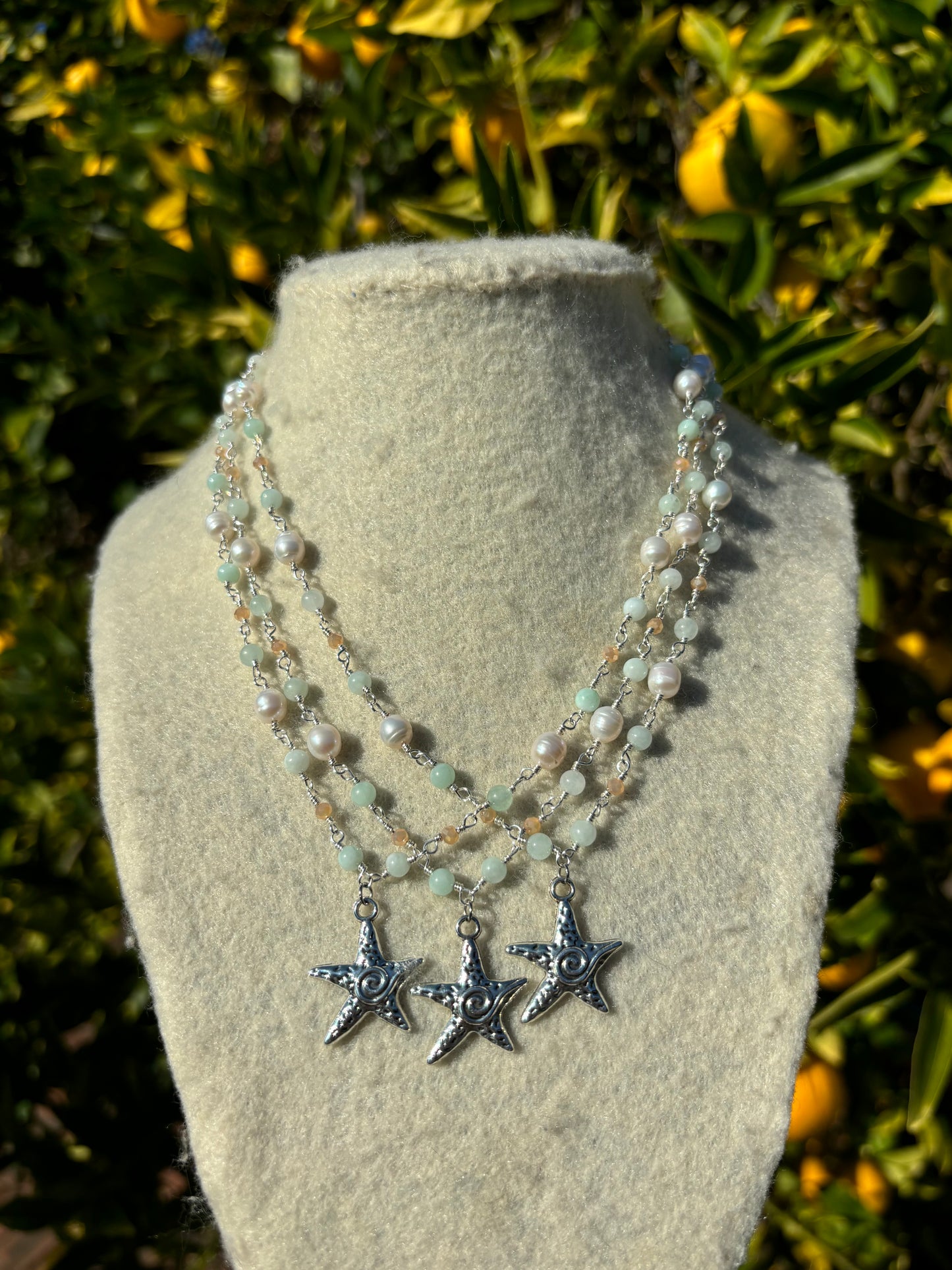 Spiral Starfish Silver Pearl Bead Wire Necklaces