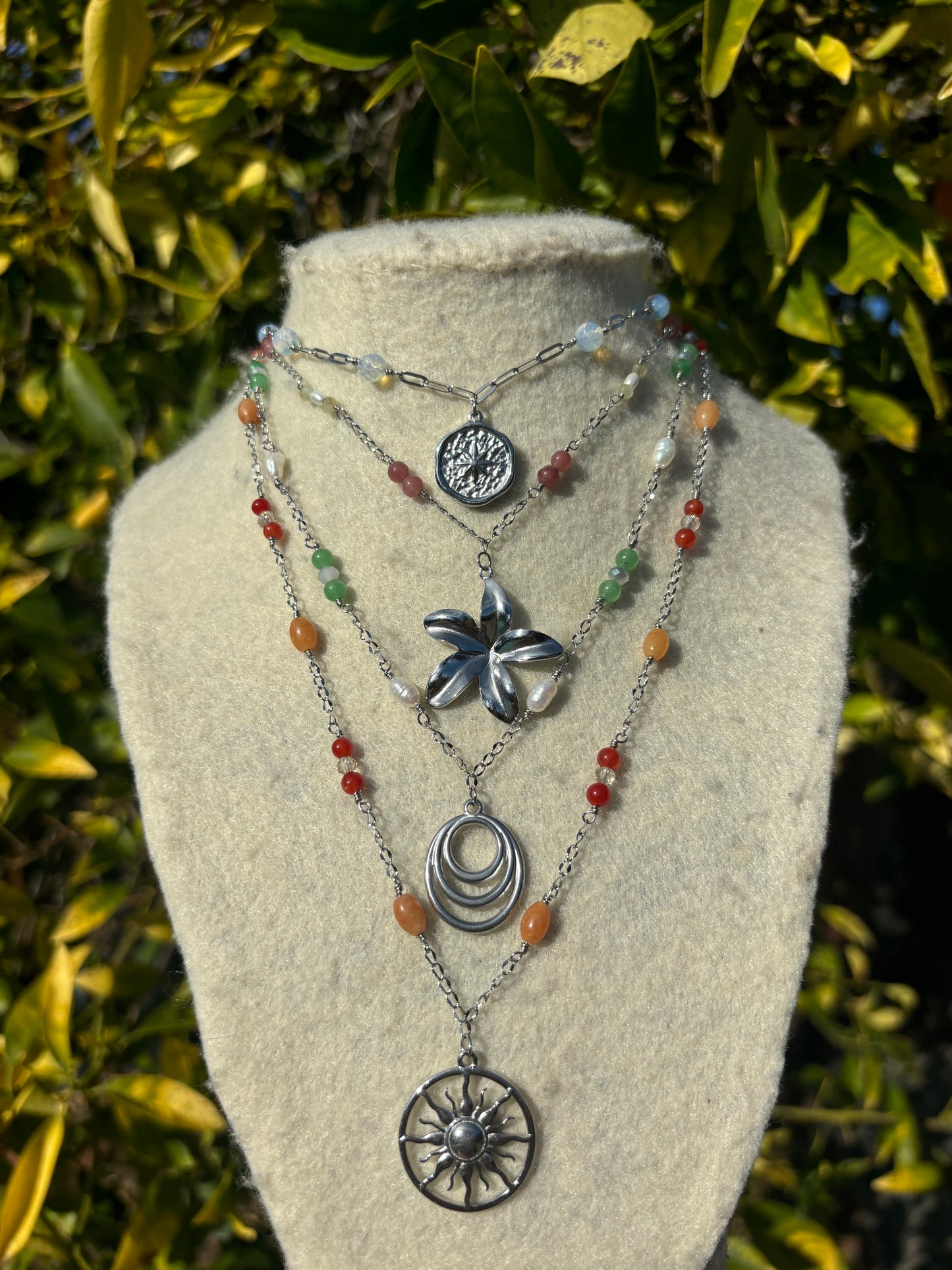 Flower Plum Silver Wire Chain Necklace