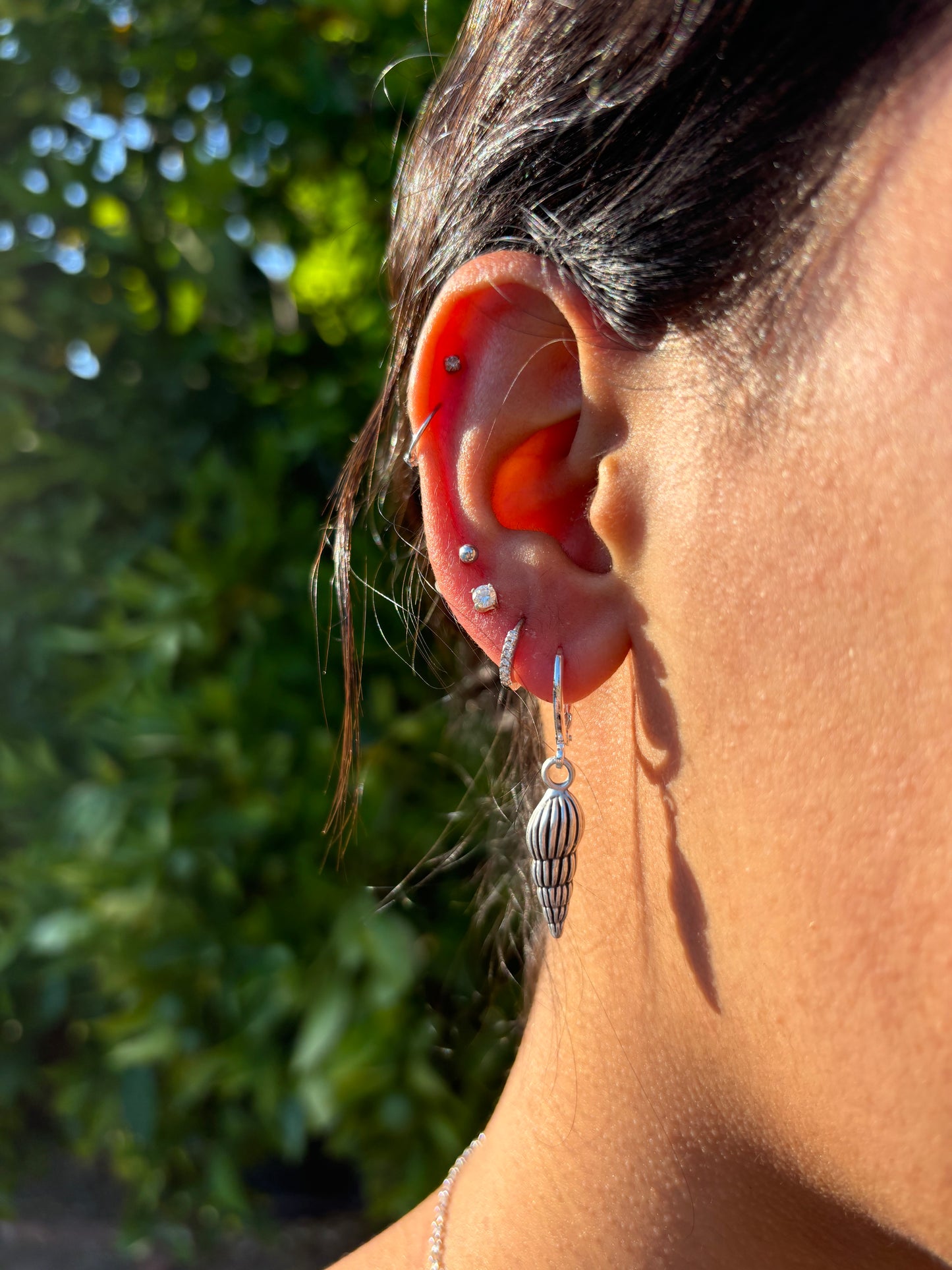 Seashell Silver Huggie Earrings