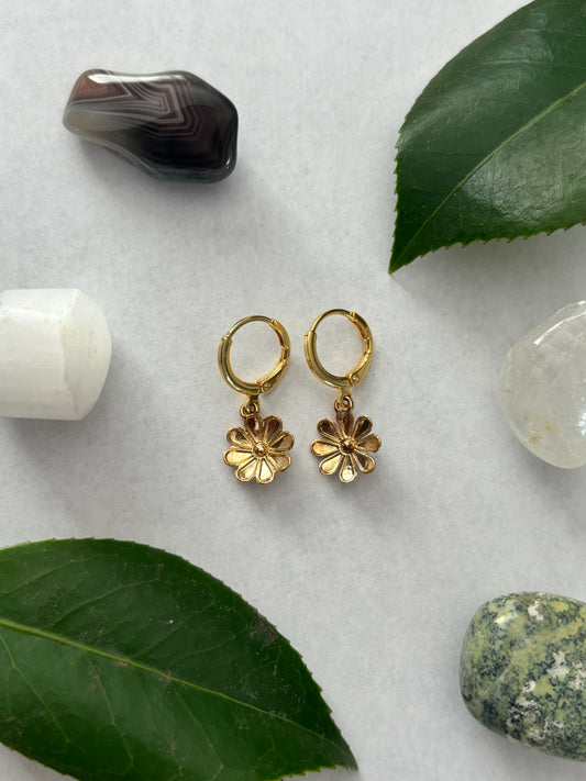Flower Gold Huggie Earrings
