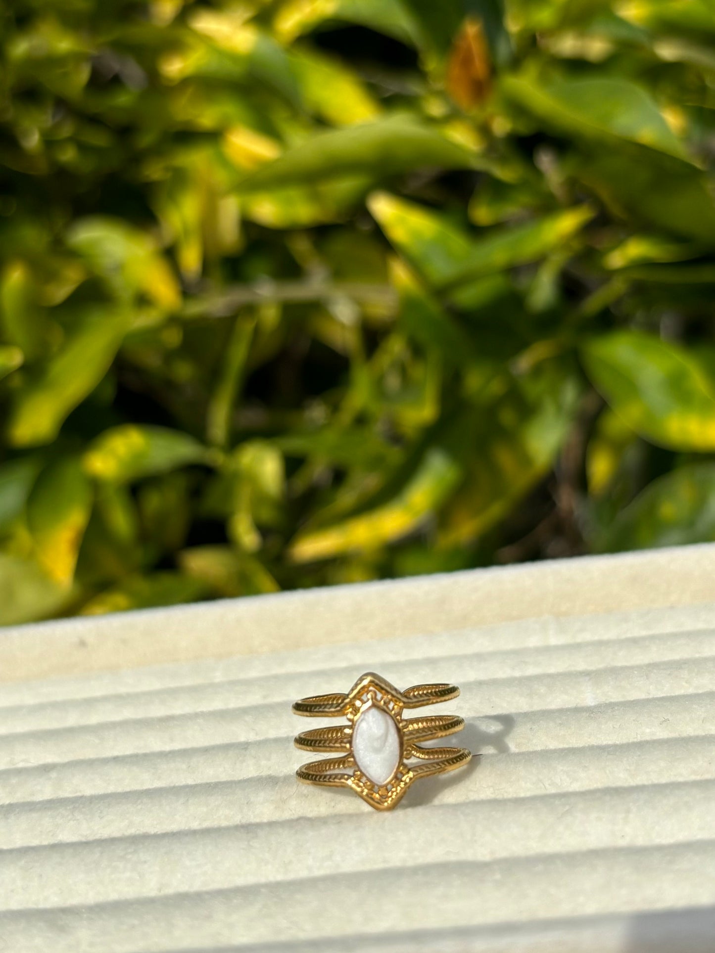 White Diamond Stacked Gold Ring