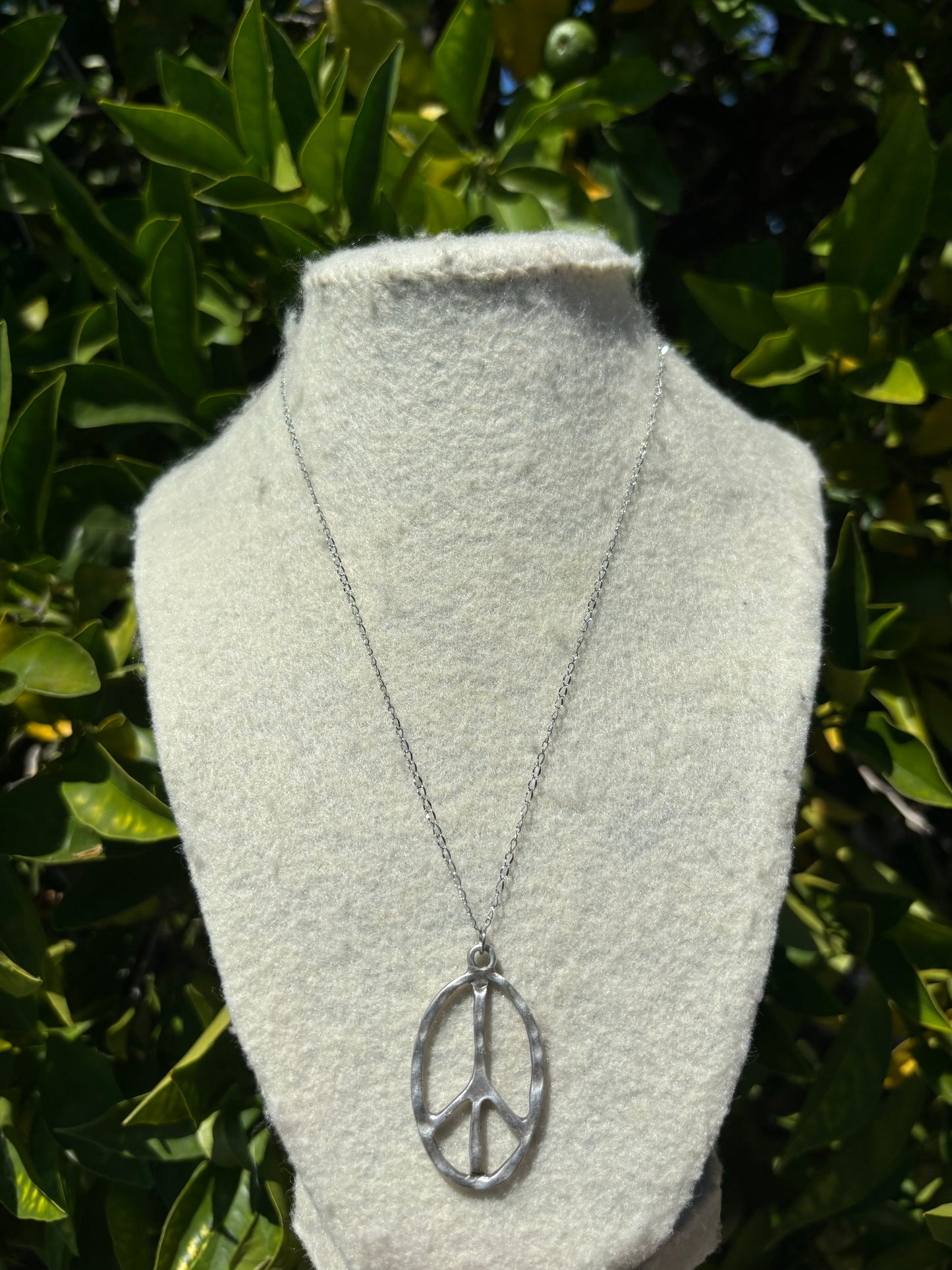 Peace Sign Silver Chain Necklace