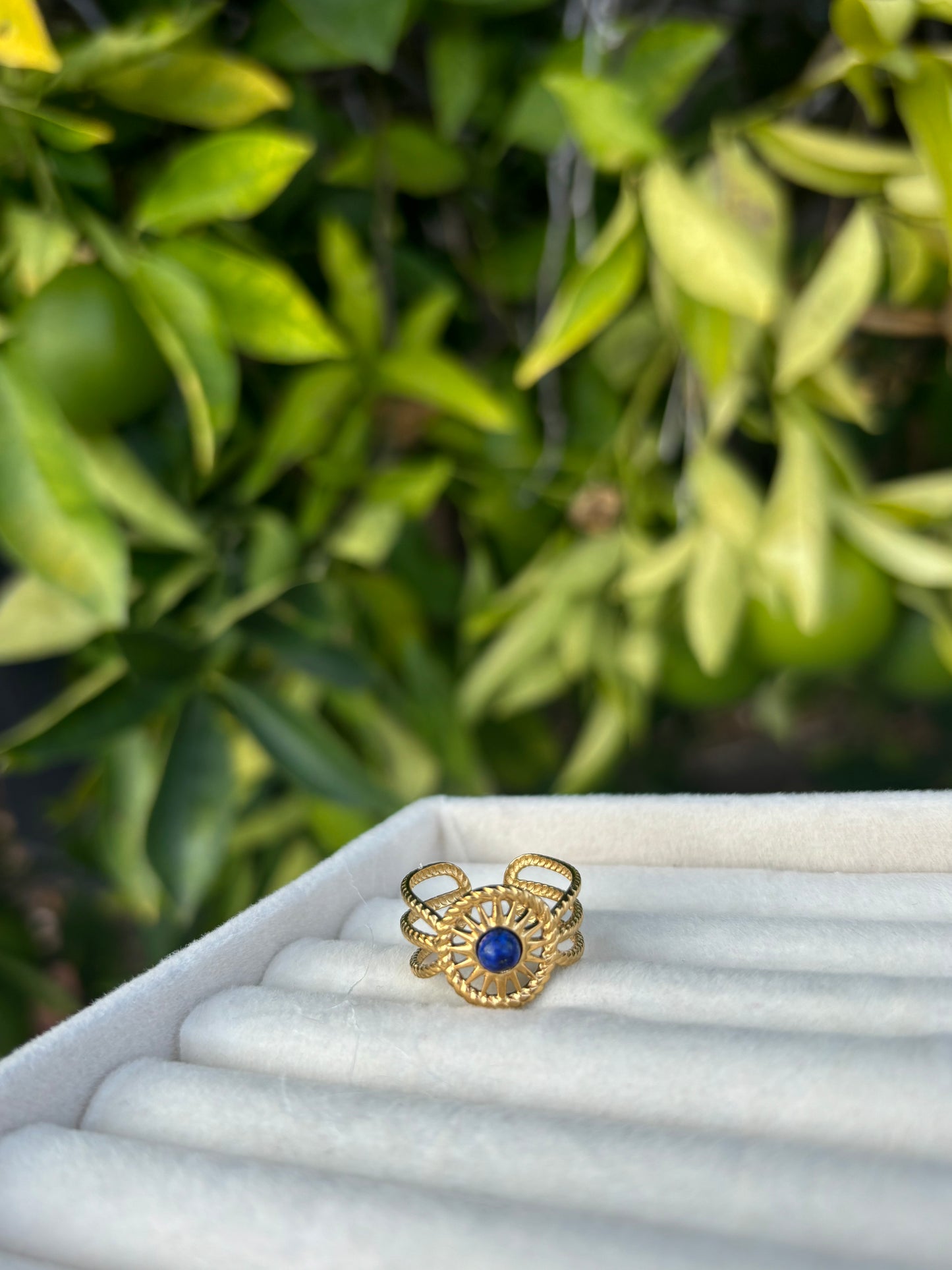 Navy Sunburst Gold Ring