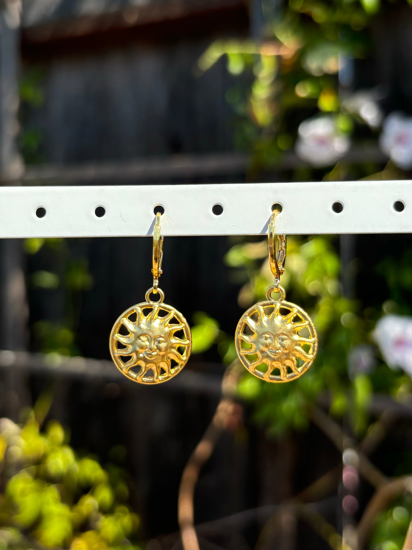 Round Sun Face Gold Huggie Earrings