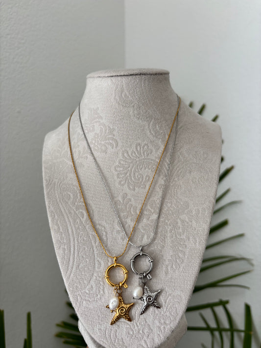 Spiral Starfish & Pearl Chain Necklaces