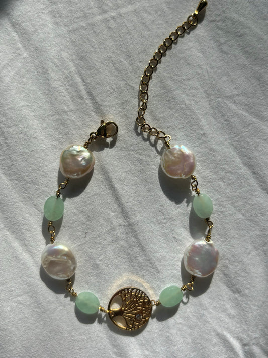 Tree of Life Pearl Wire Gold Bracelet