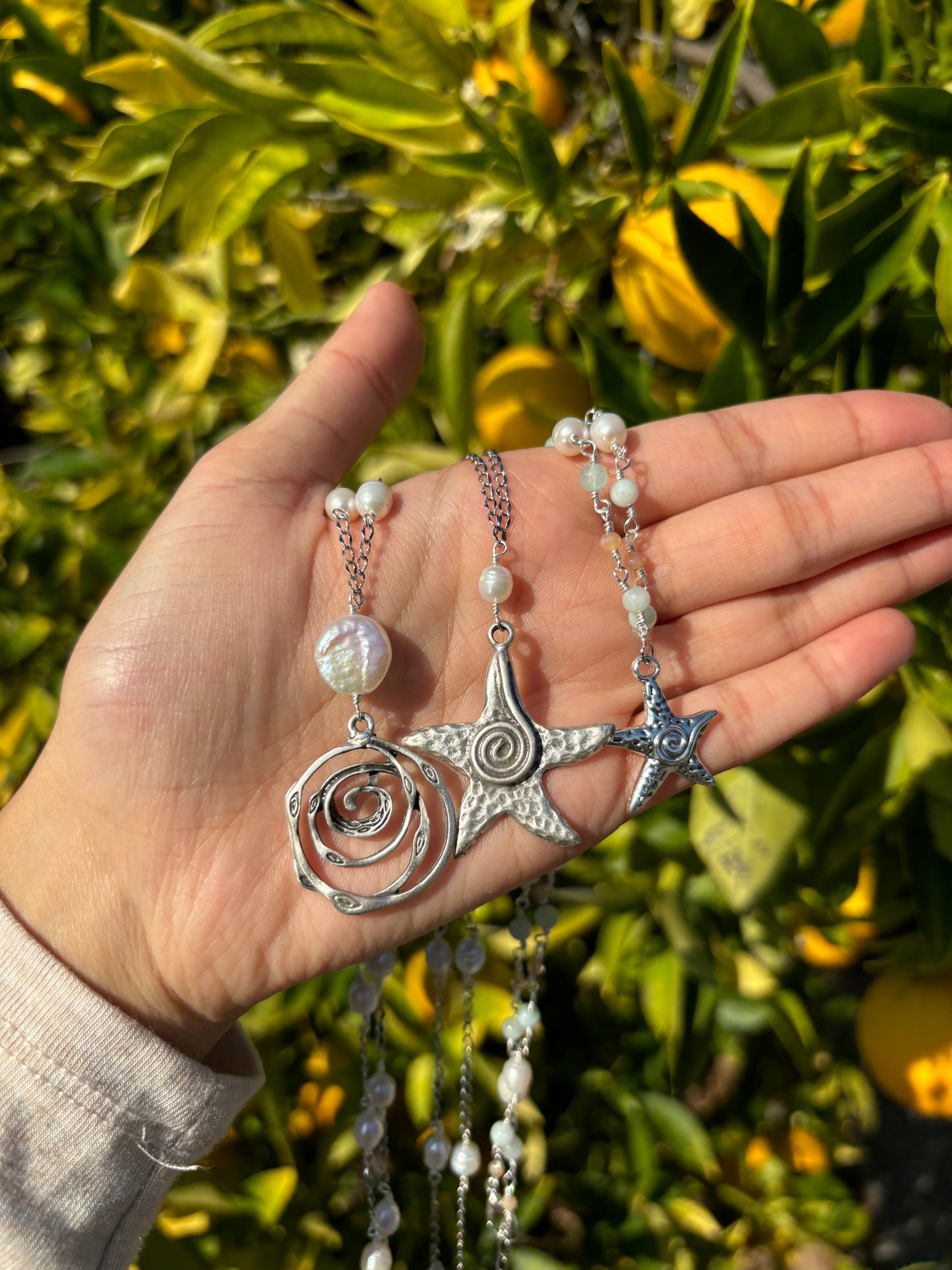 Spiral Pearl Drop Silver Necklace