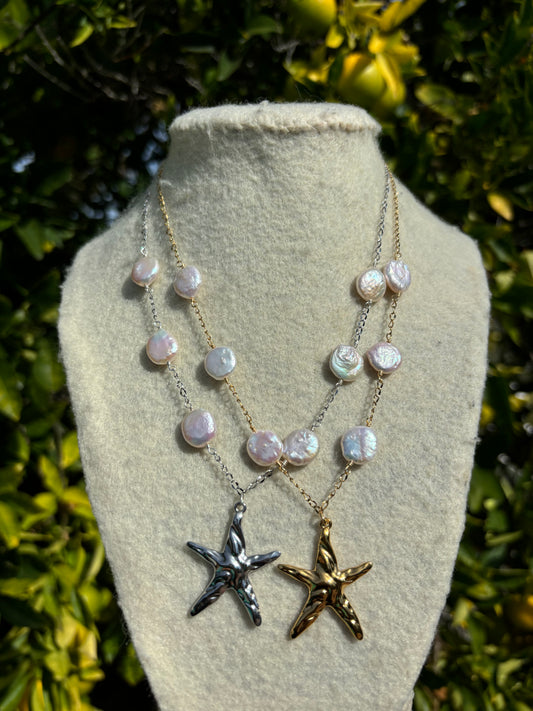 Starfish Pearl Chain Necklace