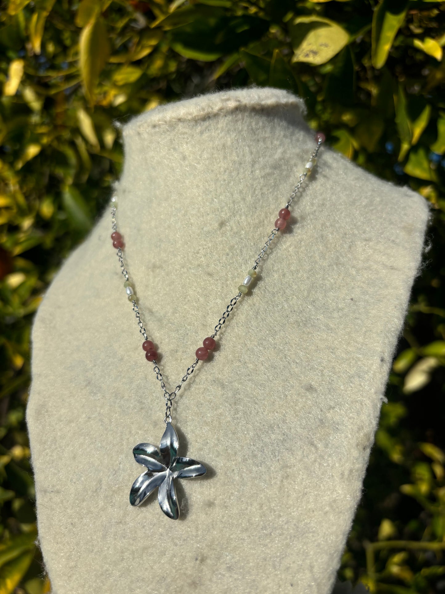 Flower Plum Silver Wire Chain Necklace