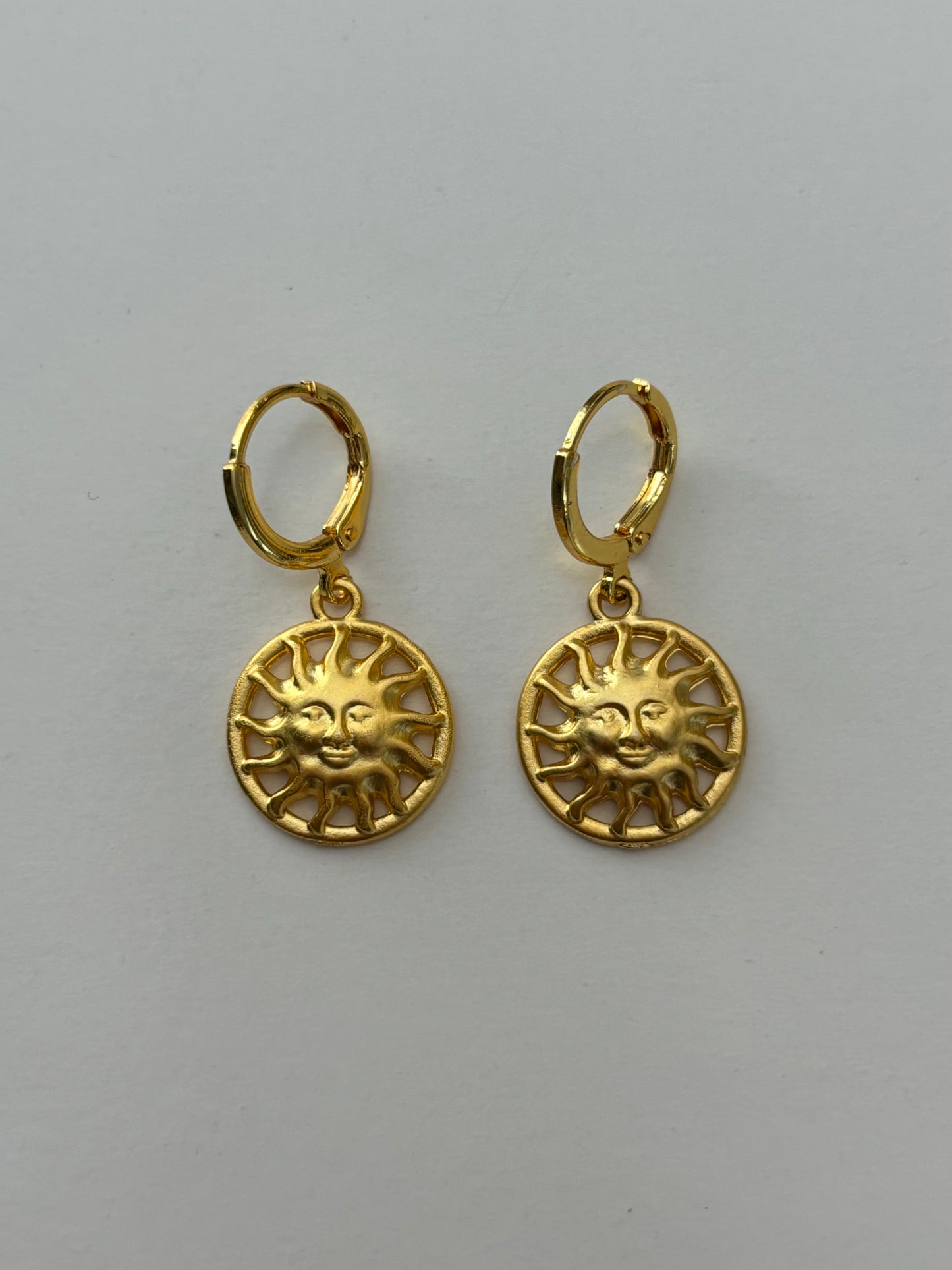 Round Sun Face Gold Huggie Earrings