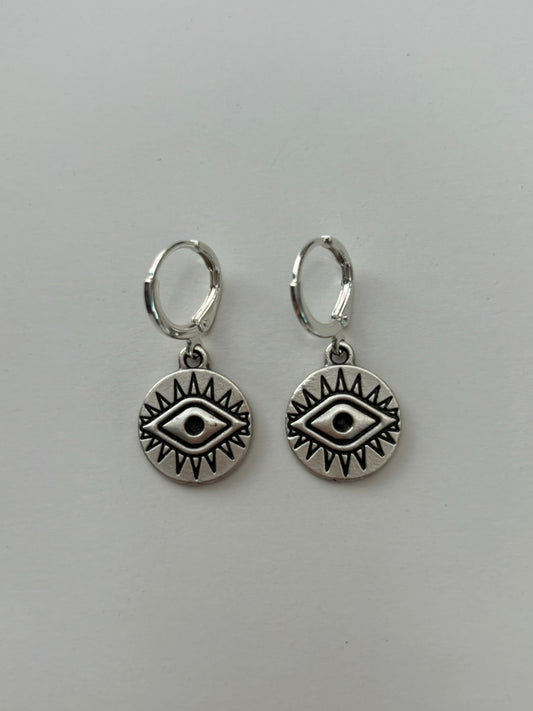 Round Eye Silver Huggie Earrings