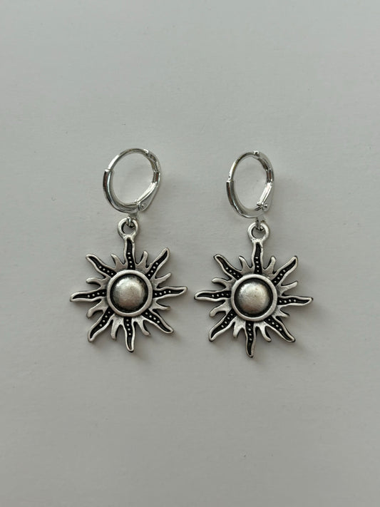 Big Sun Silver Huggie Earrings